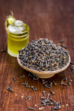 Cilt Bakımı ve sağlık için faydalı petrol bir kil kase çiğ karanfil
