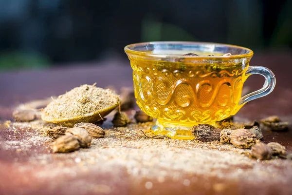 Close View Black Cardamom Tea Its Powder Raw Whole Black — Stock Photo, Image