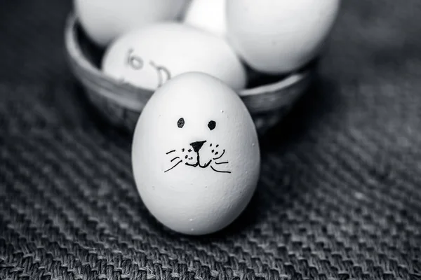 Κλείνω Πάνω Θέα Των Αυγών Συμένος Αστεία Πρόσωπα Τους — Φωτογραφία Αρχείου