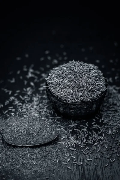 Cumin Seeds Powder Wooden Surface — Stock Photo, Image