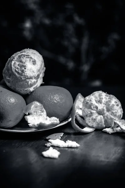 Close Fresh Ripe Tangerines Plate — Stock Photo, Image