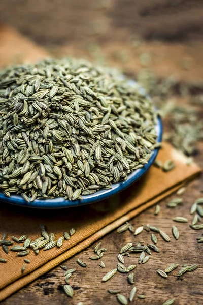 Close up view of traditional mouth fresheners essential herb fennel in a glass plate