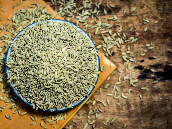 Close up view of traditional mouth fresheners essential herb fennel in a glass plate