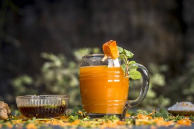 Diyet ve kilo kaybı için havuç suyu nane ve havuç taşlarla süsleme için görünümünü kapat