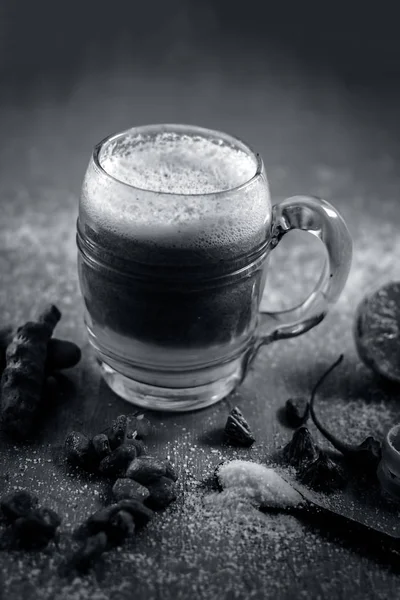 Bitter Gourd Juice Its Ingredients Wooden Surface — Stock Photo, Image