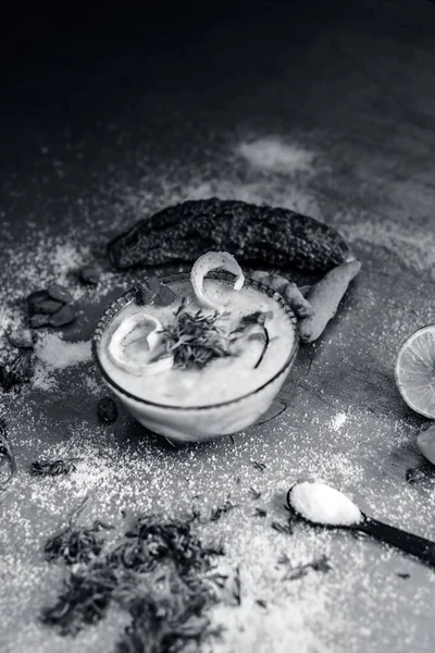 Smoothie Made Bitter Melon Ingredients Including Seeds Silver Wooden Surface — Stock Photo, Image