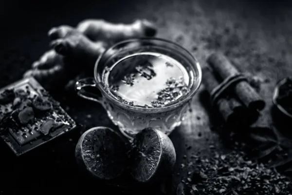 Lemon Ginger Tea All Its Ingredients Dark Gothic Colors — Stock Photo, Image