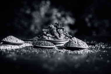 Popüler Hint salatalık turşu görünümünü kadar baharat ve otlar bir ahşap yüzey üzerinde karanlık gotik renklerde de dahil olmak üzere tüm malzemeleri ile yakın