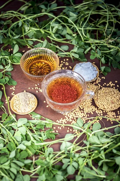 Fenugreek Tea Honey Leaves Table — Stock Photo, Image