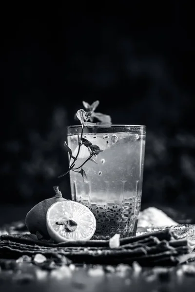 Indian Popular Summer Drink Sweet Basil Drink Lemon Sugar Dark — Stock Photo, Image