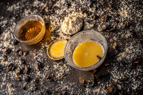 Close Chickpea Flour Honey Rose Water — Stock Photo, Image