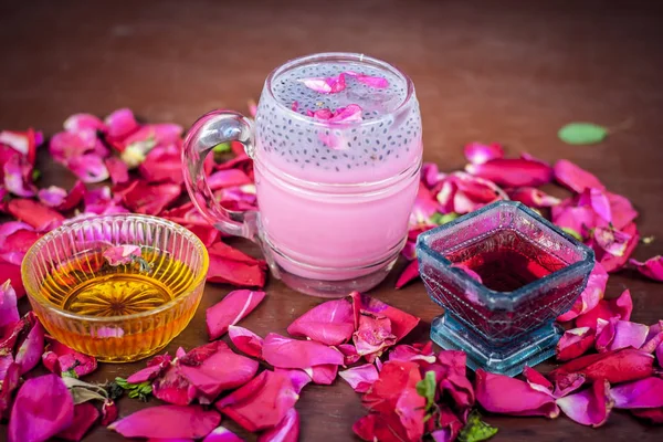 Indian popular drink Gulab Shake with rose petals