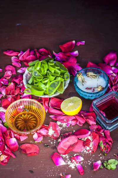 Ingredients for herbal face mask with aloe vera and honey