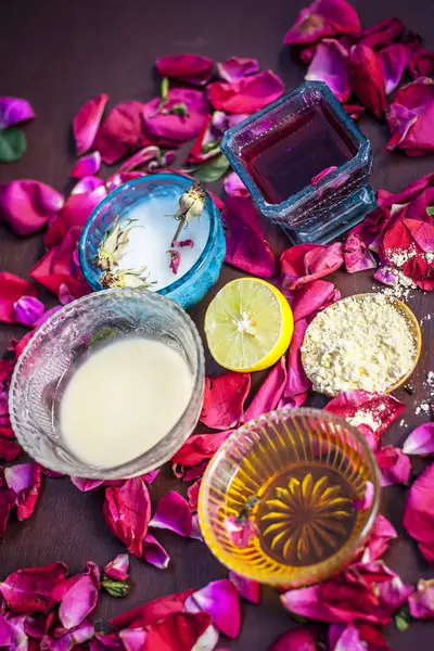 Ingredients Ayurvedic Herbal Facial Mask Rose Water Honey — Stock Photo, Image