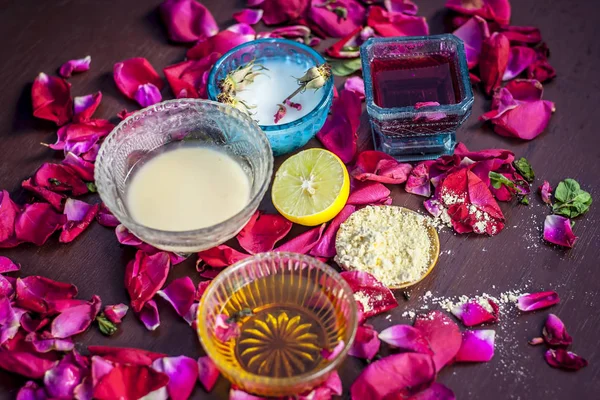 Ingredients Ayurvedic Herbal Facial Mask Rose Water Honey — Stock Photo, Image