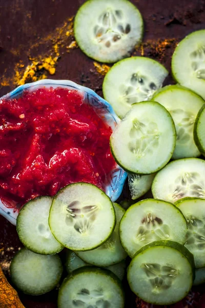 Close Ingredientes Para Embalagem Facial Vegetais Frescos Crus — Fotografia de Stock