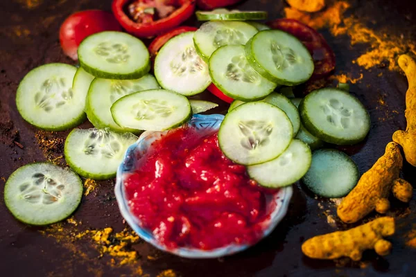 Primer Plano Los Ingredientes Para Envase Facial Verduras Frescas Crudas — Foto de Stock