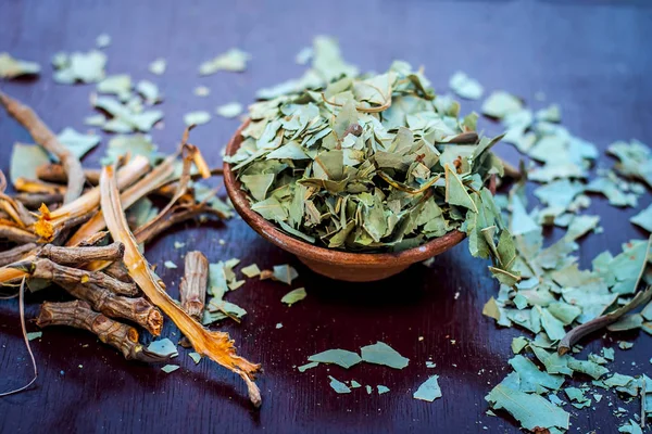 Gros Plan Des Feuilles Banyan Sur Table Bois — Photo