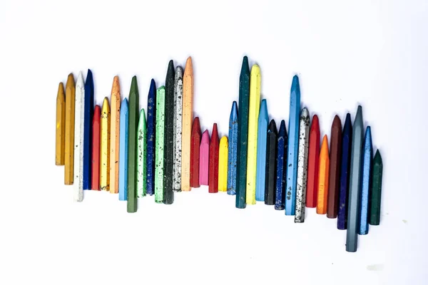 Row Colorful Wax Crayons White Background — Stock Photo, Image