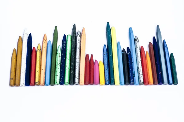 Row Colorful Wax Crayons White Background — Stock Photo, Image