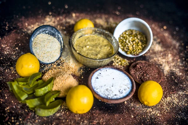 Face pack from dry herbs with lemons and aloe vera