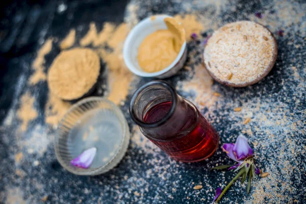 Close Oats Face Mask Rose Water Lemon Juice — Stock Photo, Image