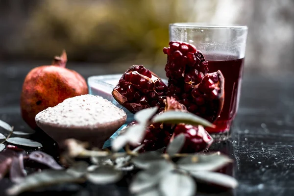 Herbal face pack of pomegranates, oats and rose leaves