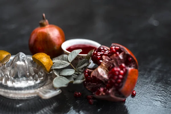 Close up of herbal face pack of pomegranate with lemon juice