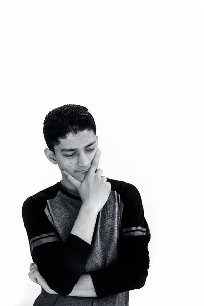 Black White Portrait Young Thoughtful Man — Stock Photo, Image