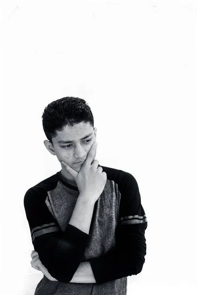 Black White Portrait Young Thoughtful Man — Stock Photo, Image