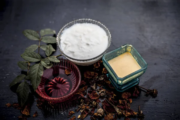 Ayruvedic face pack of rose water with gram flour and yogurt