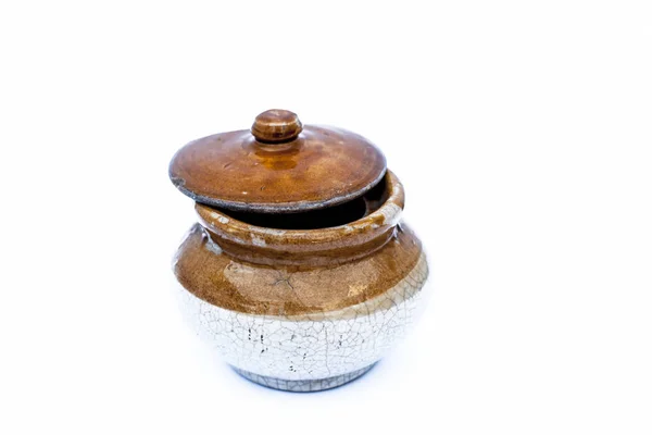 Close up of ceramic pickle container isolated on white i.e. achar ki barni isolated.; — Stock Image Close Ceramic Pickle Container Isolated White Achar Barni Isolated Stock Image