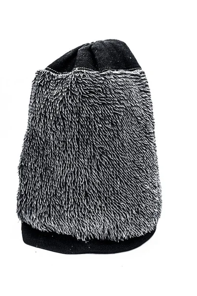 Nahaufnahme Einer Braunen Handgewebten Wollmütze Isoliert Auf Weißem Grund — Stockfoto