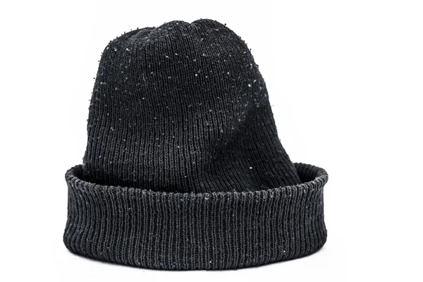 Gorra Invierno Hecha Mano Color Negro Aislada Blanco —  Fotos de Stock