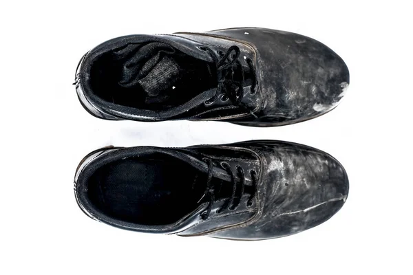 Kis Fekete Színű Cipők Elszigetelt Fehér Közelről — Stock Fotó