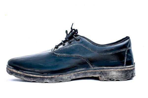 Kis Fekete Színű Cipők Elszigetelt Fehér Közelről — Stock Fotó