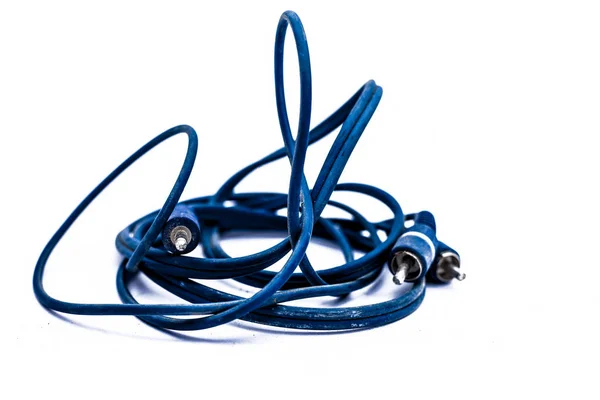 Nahaufnahme Von Blauem Draht Oder Kabel Isoliert Auf Weiß — Stockfoto