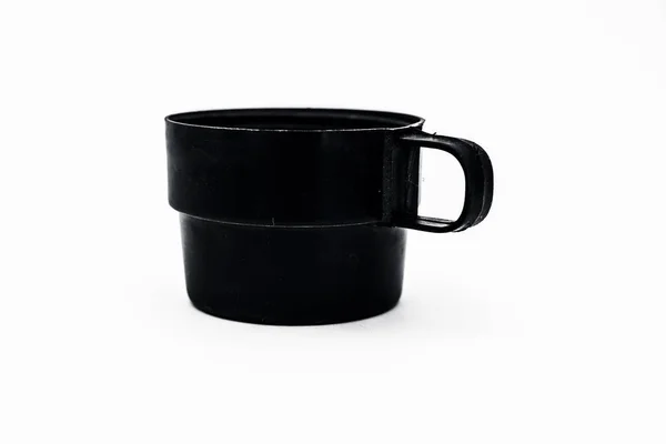 Gros Plan Tasse Plastique Couleur Noire Tasse Thé Tasse Isolée — Photo