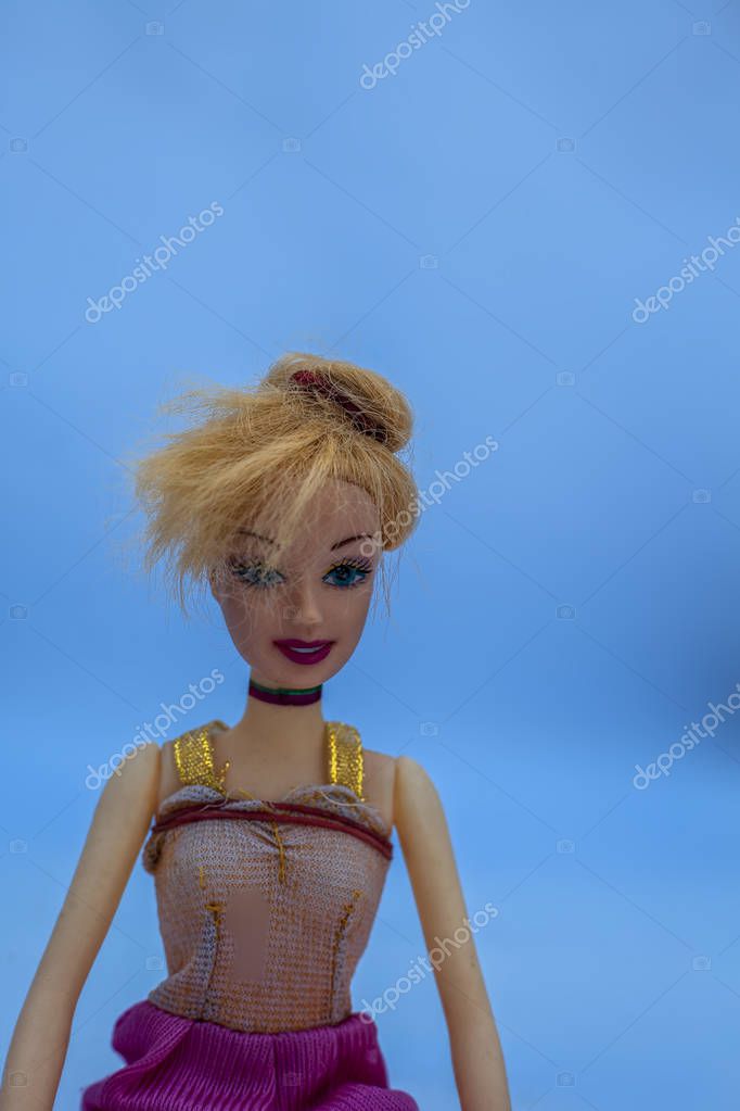 Junagadh-Gujarat-Gujarat- December,08.2018- Close up of a pink colored Barbie doll isolated.