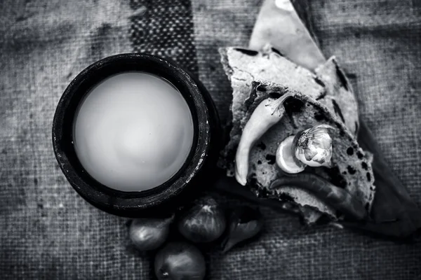 Nahaufnahme Der Mahlzeit Oder Des Mittagessens Eines Dorfbewohners Oder Eines — Stockfoto