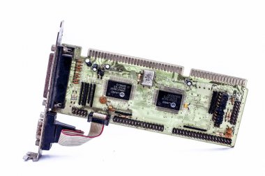 Junagadh-Gujarat-Hindistan-12 Aralık 2018 - Cpus 'ta iyi kalite ses için kullanılan beyaz üzerine izole edilmiş yeşil renkli ses kartı.