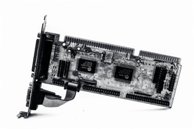 Junagadh-Gujarat-Hindistan-12 Aralık 2018 - Cpus 'ta iyi kalite ses için kullanılan beyaz üzerine izole edilmiş yeşil renkli ses kartı.