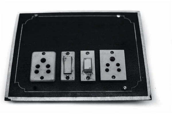 Nahaufnahme Von Blau Und Weiß Gefärbten Schalttafeln Oder Elektrischen Schalttafeln — Stockfoto