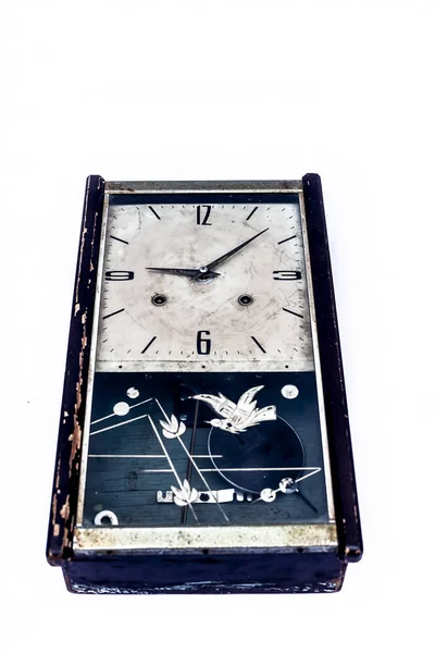Gros Plan Horloge Murale Antique Couleur Marron Jaune Pendule Isolé — Photo