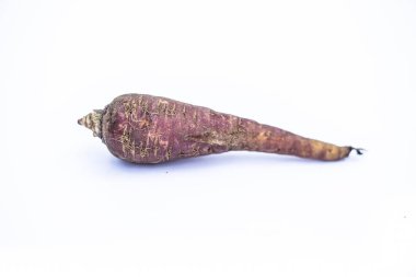 Ham organik havuç veya gajar veya gaajar veya Daucus carota beyaz izole yakın.