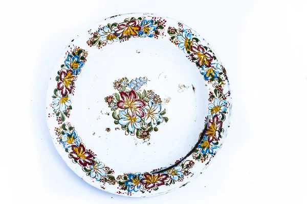 Close Van Antieke Kleurrijke Glasplaten Geïsoleerd Wit Gebruikt Voor Dinning — Stockfoto