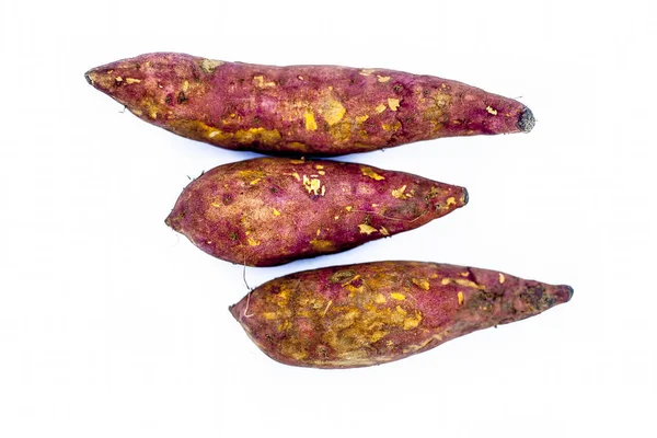 Λαχανικά Ρίζας Απομονωμένα Λευκό Γλυκοπατάτα Σικαραία Ιπκίνηση Μπαάτες Γλυκοπατάτα — Φωτογραφία Αρχείου