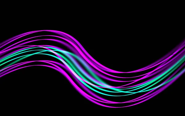 Colorful long exposure light painting done against black background of waves and some designs of lining on it.