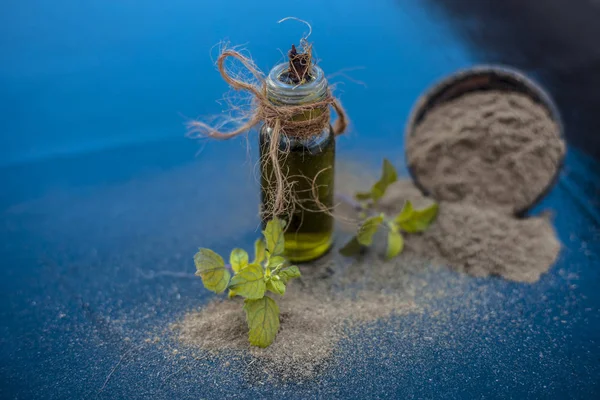 Hierba Ayurvédica Brahmi Aceite Hisopo Agua Una Pequeña Botella Vidrio — Foto de Stock