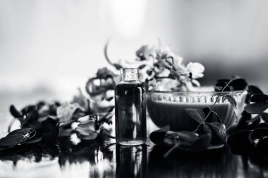 Bitkisel ve çiçek özü veya ahşap yüzey üzerinde macunu ile birlikte baget çiçek konsantrasyonu.